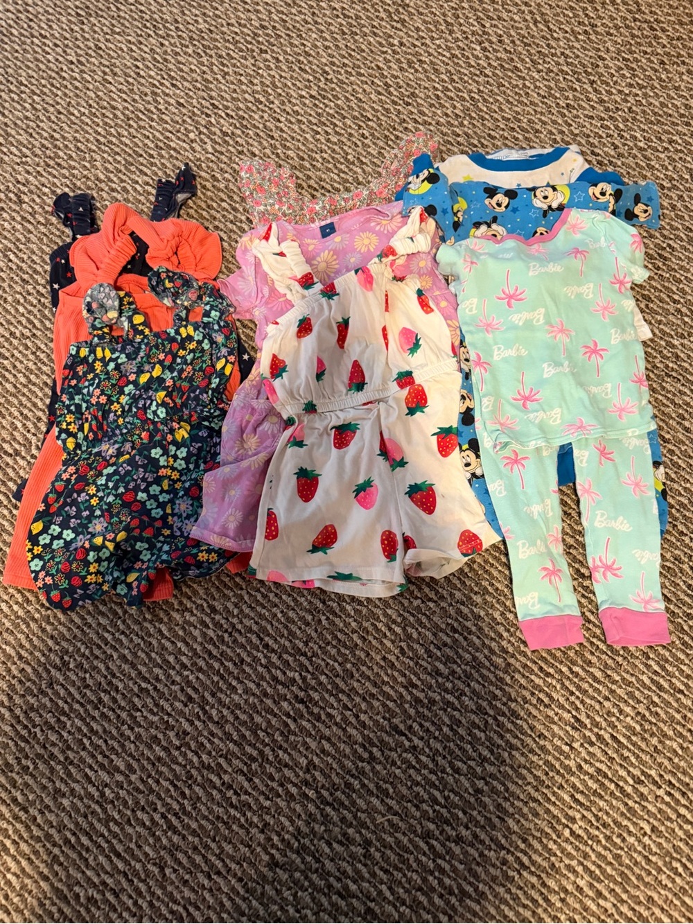 4t lot - Girls Strawberry Romper + Mixed Summer Outfits - Pastel & Bright Prints